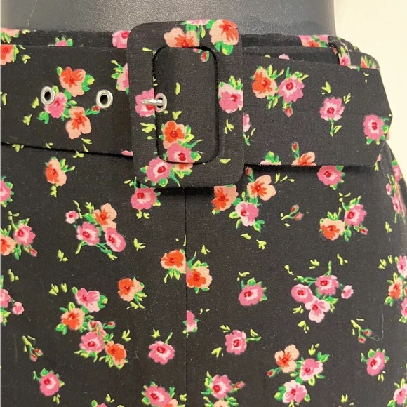 Zara Floral maxi skirt Matching Belt High Waisted Long Skirt Black Pink Size XS - Picture 5 of 9